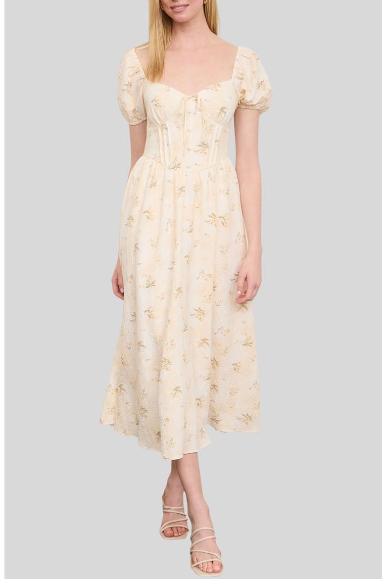 Floral Corset Midi Dress, Main, color, LIGHT KHAKI MULTI