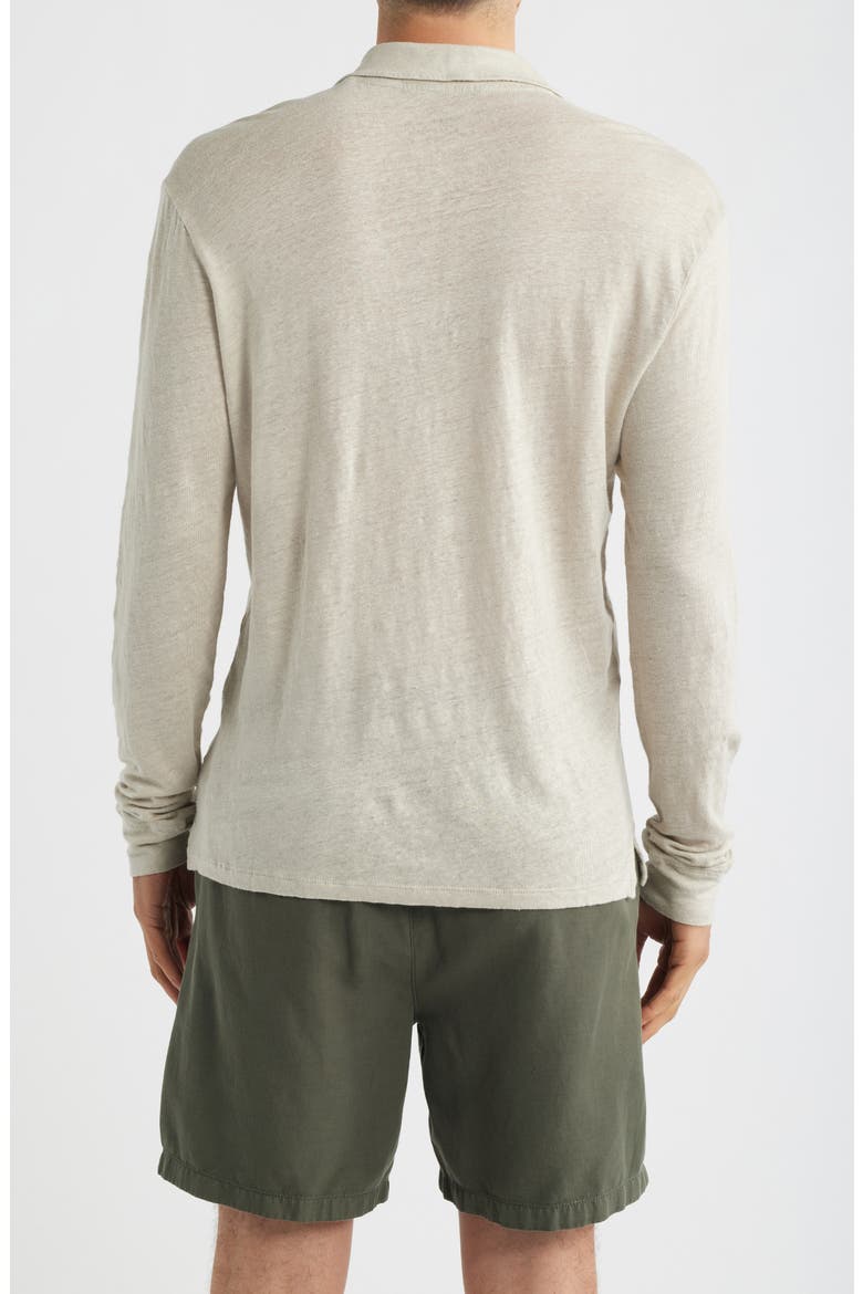 Linen Long Sleeve Polo, Alternate, color, BONE