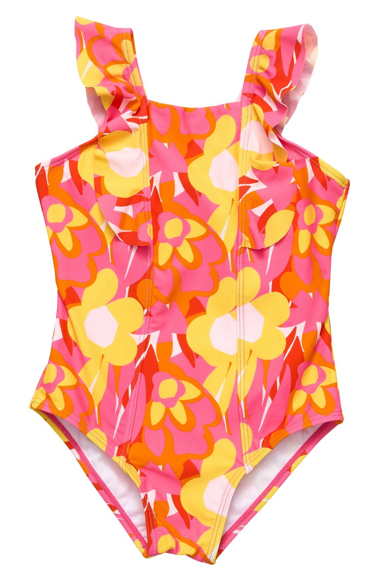 Snapper Rock Kids' Pop of Sunshine Ruffle One-Piece Swimsuit, Main, color, 