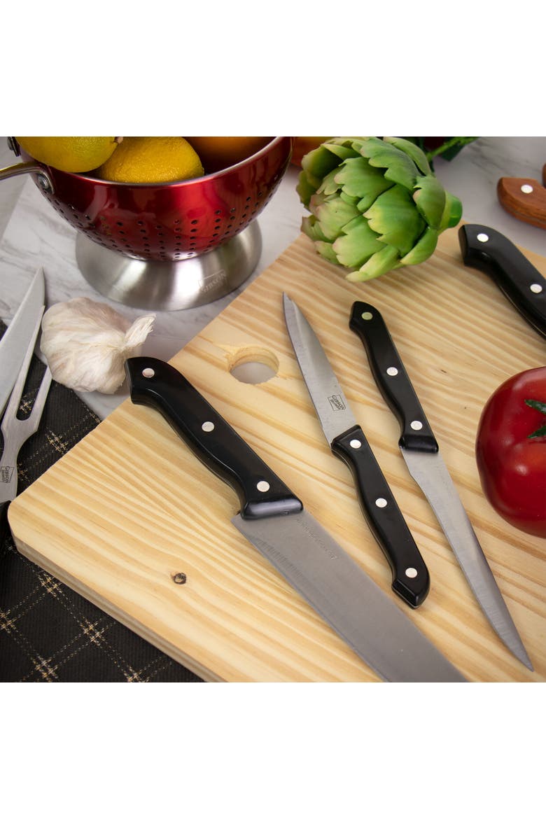 Wildcraft 15 Piece Stainless Steel Cutlery Set with Pine Wood Cutting Board, Alternate, color, Black