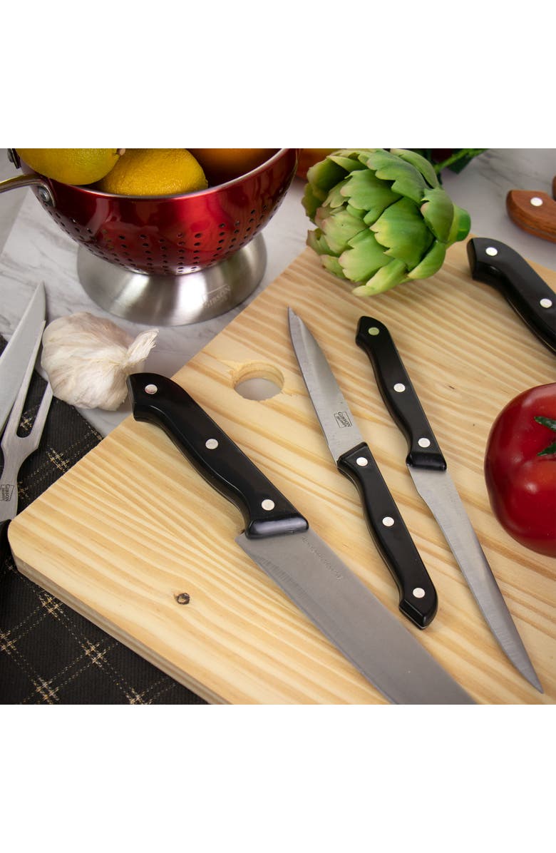 Gibson Home Wildcraft 15 Piece Stainless Steel Cutlery Set with Pine Wood Cutting Board, Alternate, color, Black