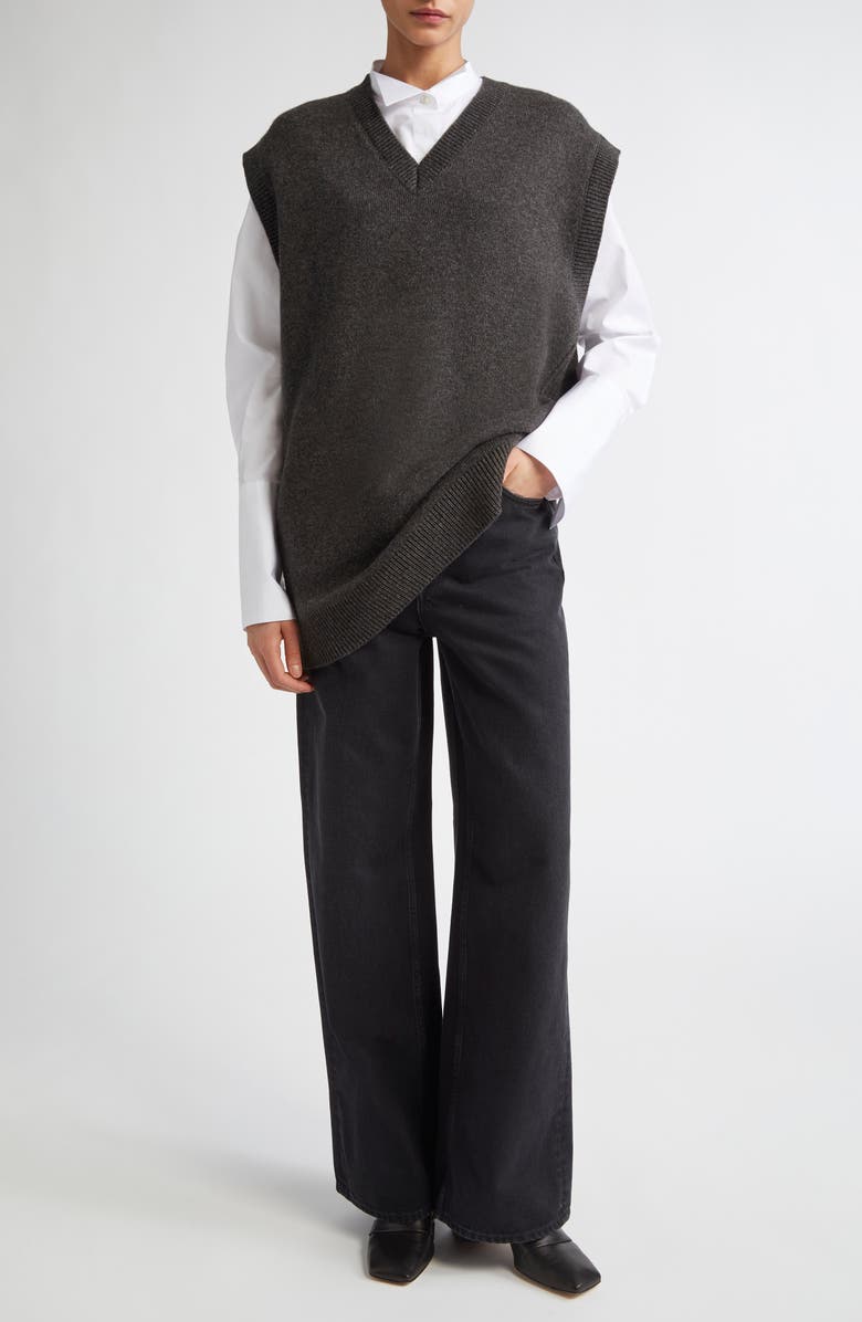 TEURN STUDIOS Double Knit Merino Wool & Yak Hair Sweater Vest, Alternate, color, Black Melange