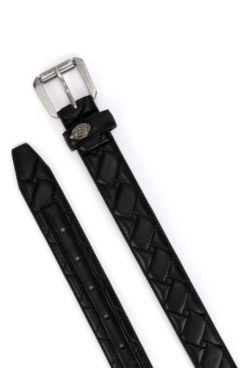 Kurt Geiger London Micro Quilt Leather Belt, Alternate, color, Black Antique Silver