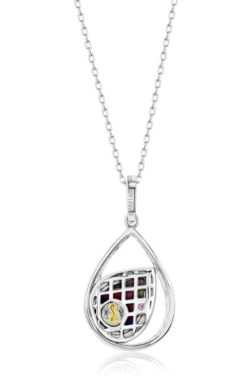 Suzy Levian White Sterling Silver White Cubic Zirconia Double Teardrop Black Mother Of Pearl Pendant