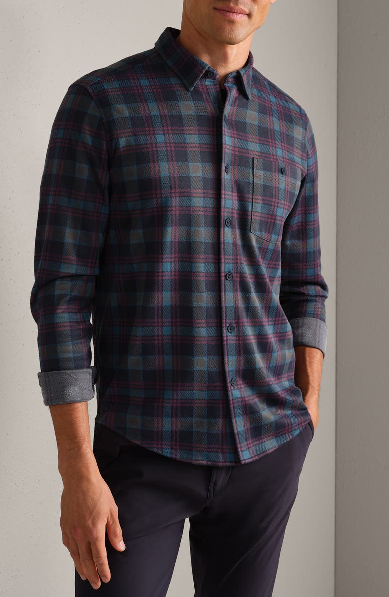 Rhone Hardy Plaid Flannel Button-Up Shirt, Main, color, True Navy Plaid