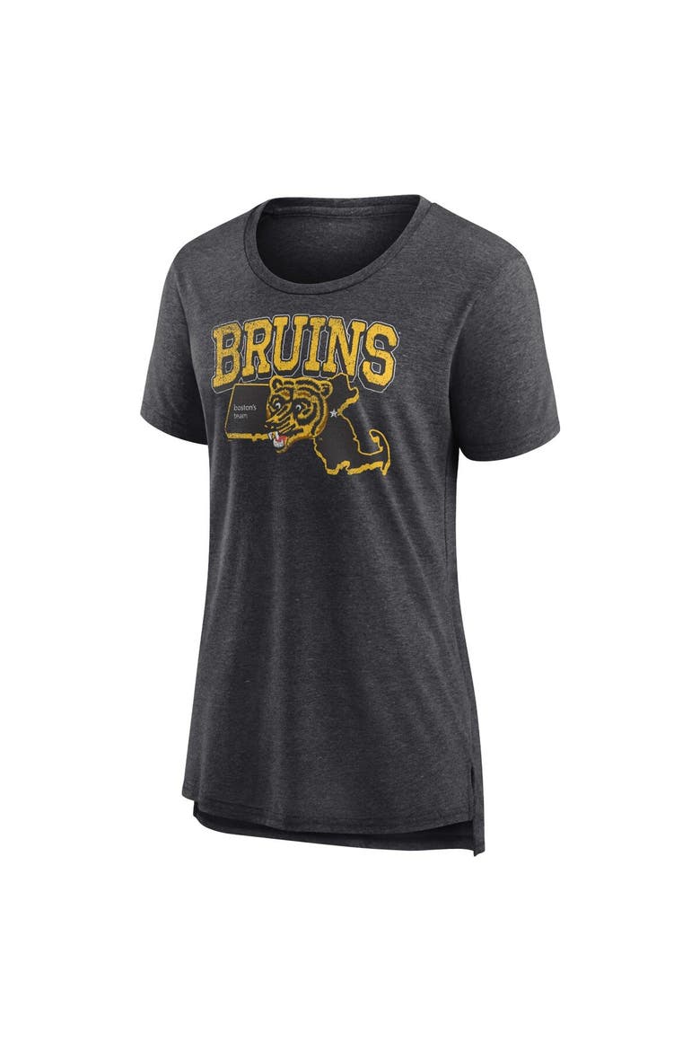 Women's Fanatics Branded  Heather Charcoal Boston Bruins Centennial Team Tri-Blend T-Shirt, Alternate, color, Heather Charcoal