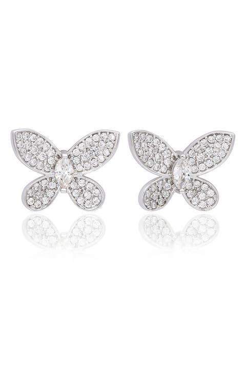 Cubic Zirconia Butterfly Stud Earrings