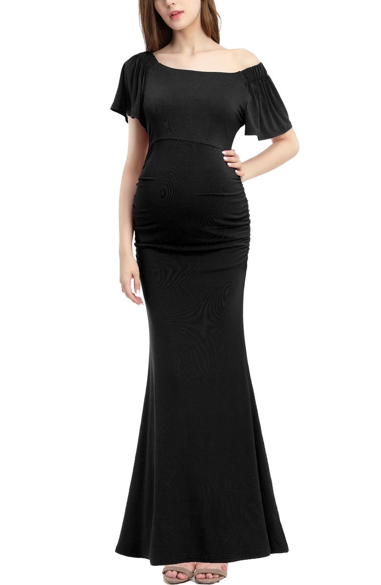 Kimi & Kai Abigail Off the Shoulder Maternity Maxi Dress, Alternate, color, Black