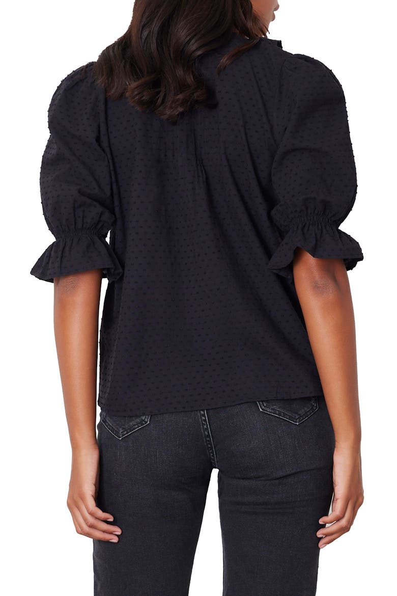 Chloe Swiss Dot Ruffle Shirt, Alternate, color, Black