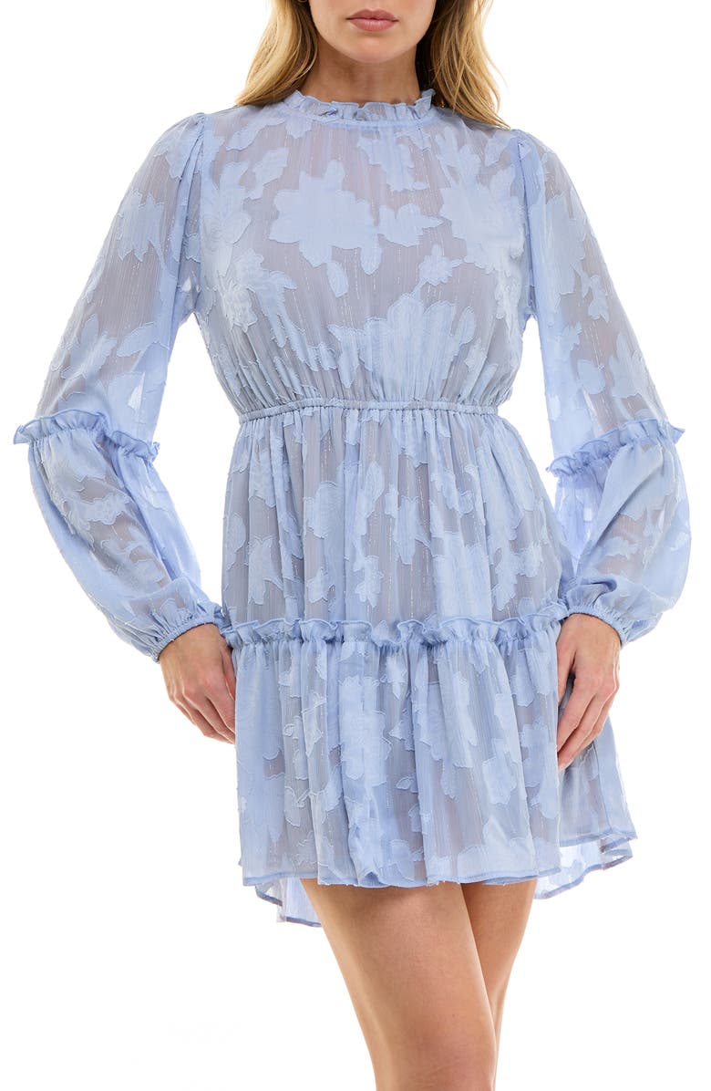 Socialite Tie Neck Metallic Babydoll Minidress, Alternate, color, French Blue