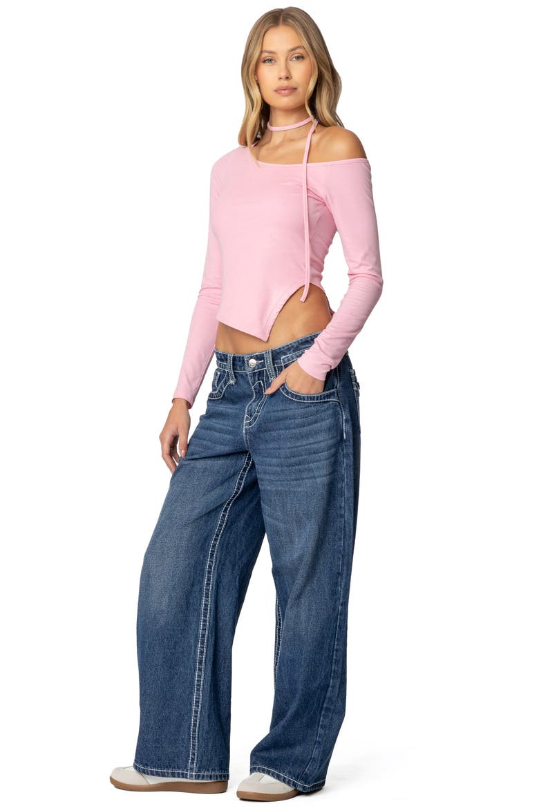 Long Sleeve Asymmetric Crop Top & Choker, Alternate, color, LIGHT-PINK