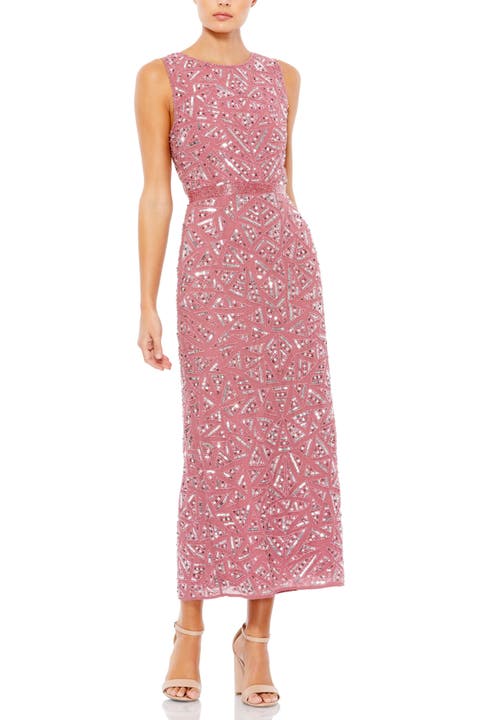 Chic Geometric High Neck Sequin Midi Dress