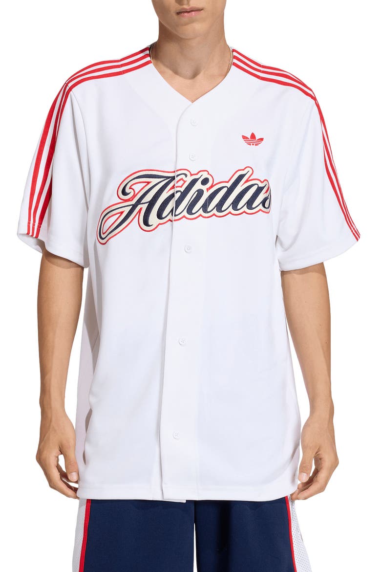 Summer League Varsity Baseball Jersey, Main, color, WHITE/ BETTER SCARLET/