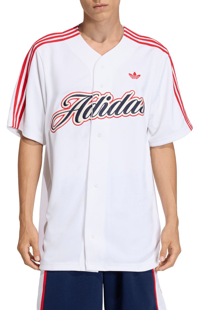 adidas Summer League Varsity Baseball Jersey, Main, color, White/ Better Scarlet/