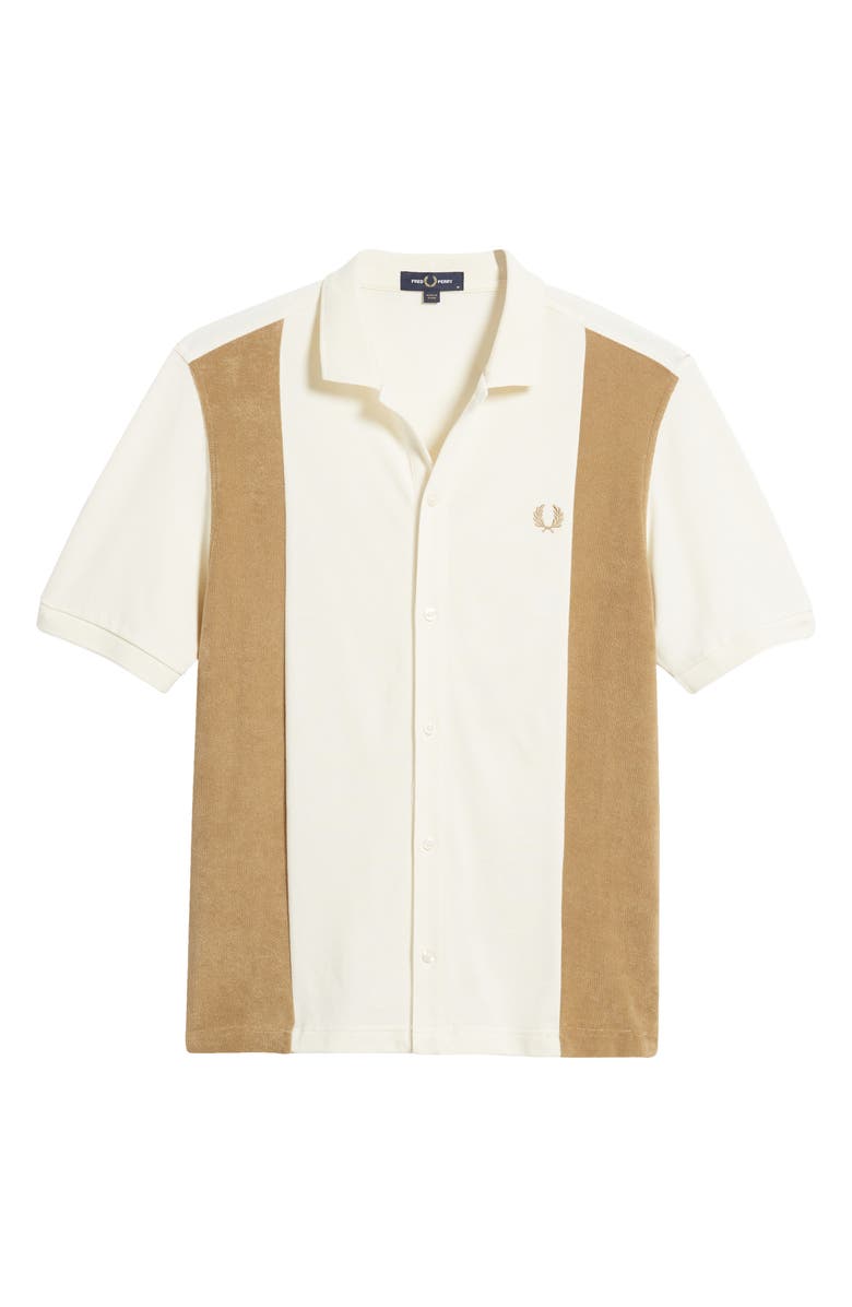 Fred Perry Panel Colorblock Terry Cloth Short Sleeve Button-Up Shirt, Alternate, color,