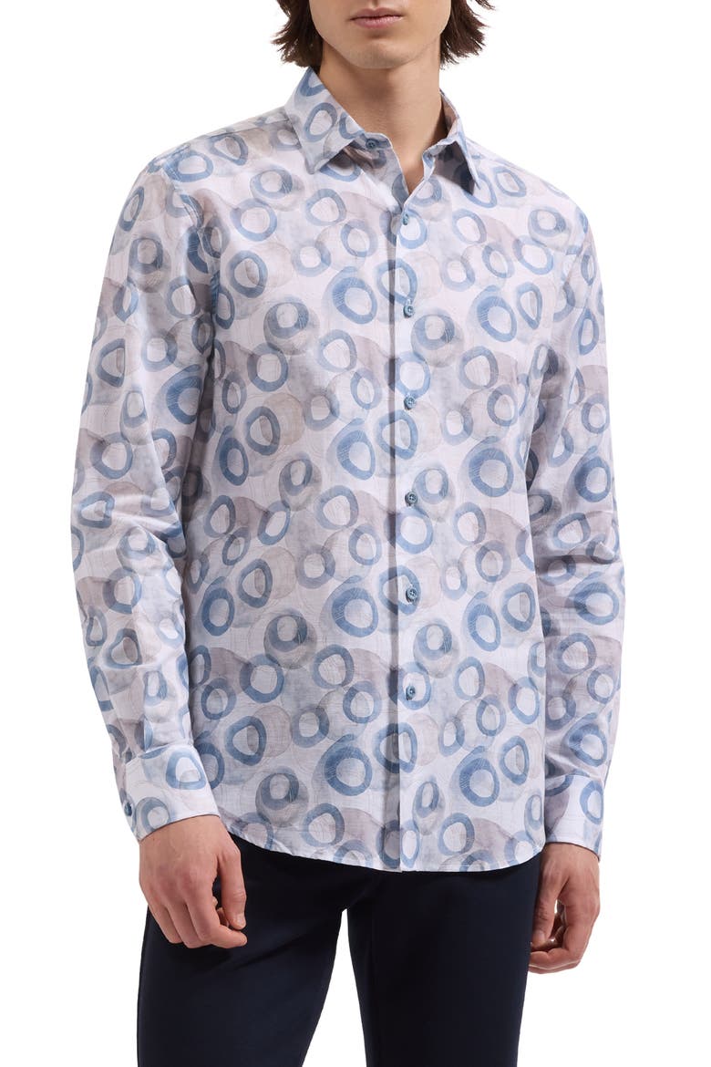 Julian Shaped Fit Cotton Button-Up Shirt, Main, color, COBALT