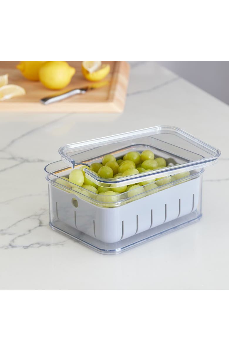 iDesign Small Fridge Berry Bin with Removable Colander Basket and Lid -  Set of 6 - Clear/Gray, Alternate, color, 