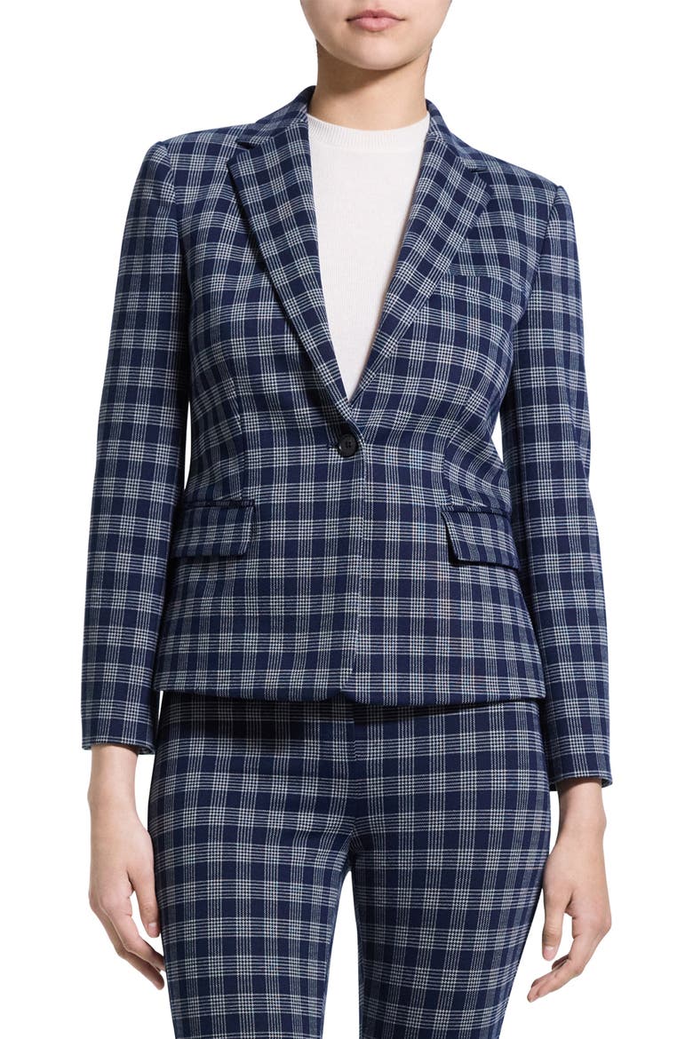 Plaid One-Button Blazer, Main, color, NAVY MULTI - G2S