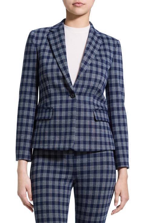Plaid One-Button Blazer