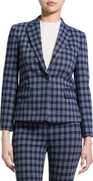 Theory Plaid One-Button Blazer