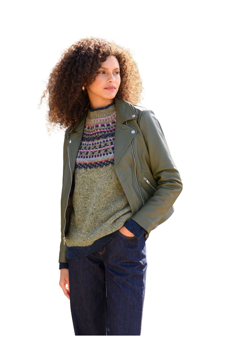 Celtic & Co. Stylish Classic Leather Biker Jacket, Main, color, Khaki