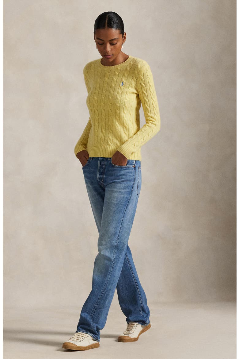 Cable Stitch Wool & Cashmere Sweater, Alternate, color, FALL YELLOW