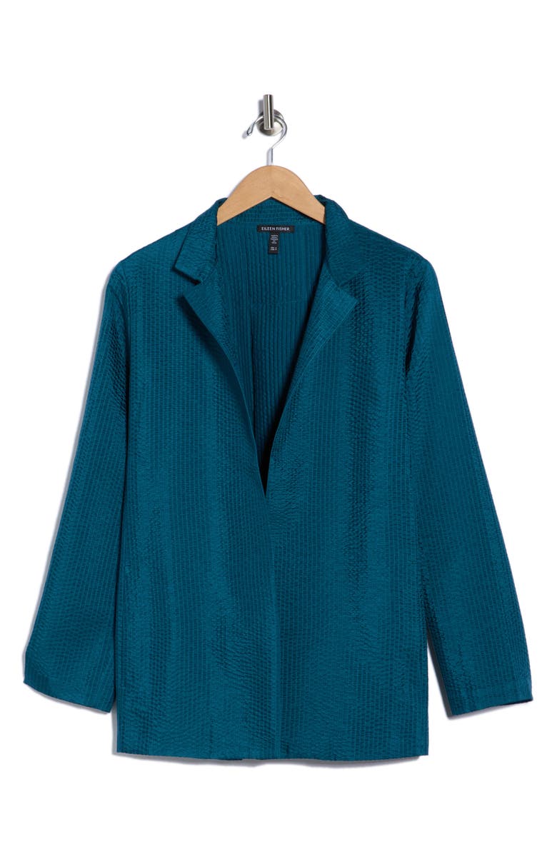 Eileen Fisher Textured Silk Open Front Jacket, Alternate, color, Harbor