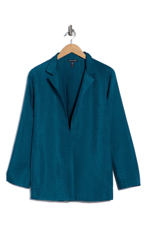 Eileen Fisher Textured Silk Open Front Jacket In Blue