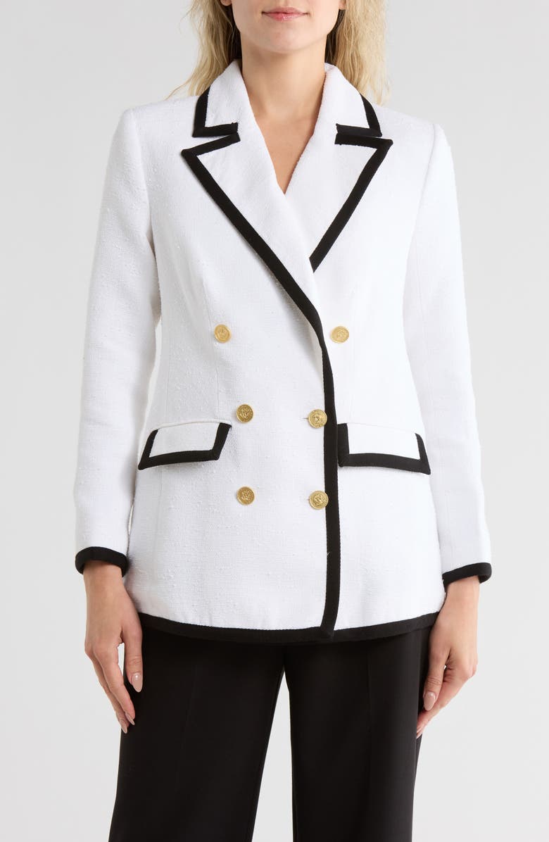 L'AGENCE Aimee Contrast Trim Blazer, Main, color, White/ Black