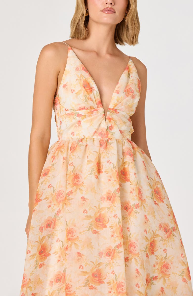 ASTR the Label Janna Floral Chiffon Midi Dress, Alternate, color, Orange Floral