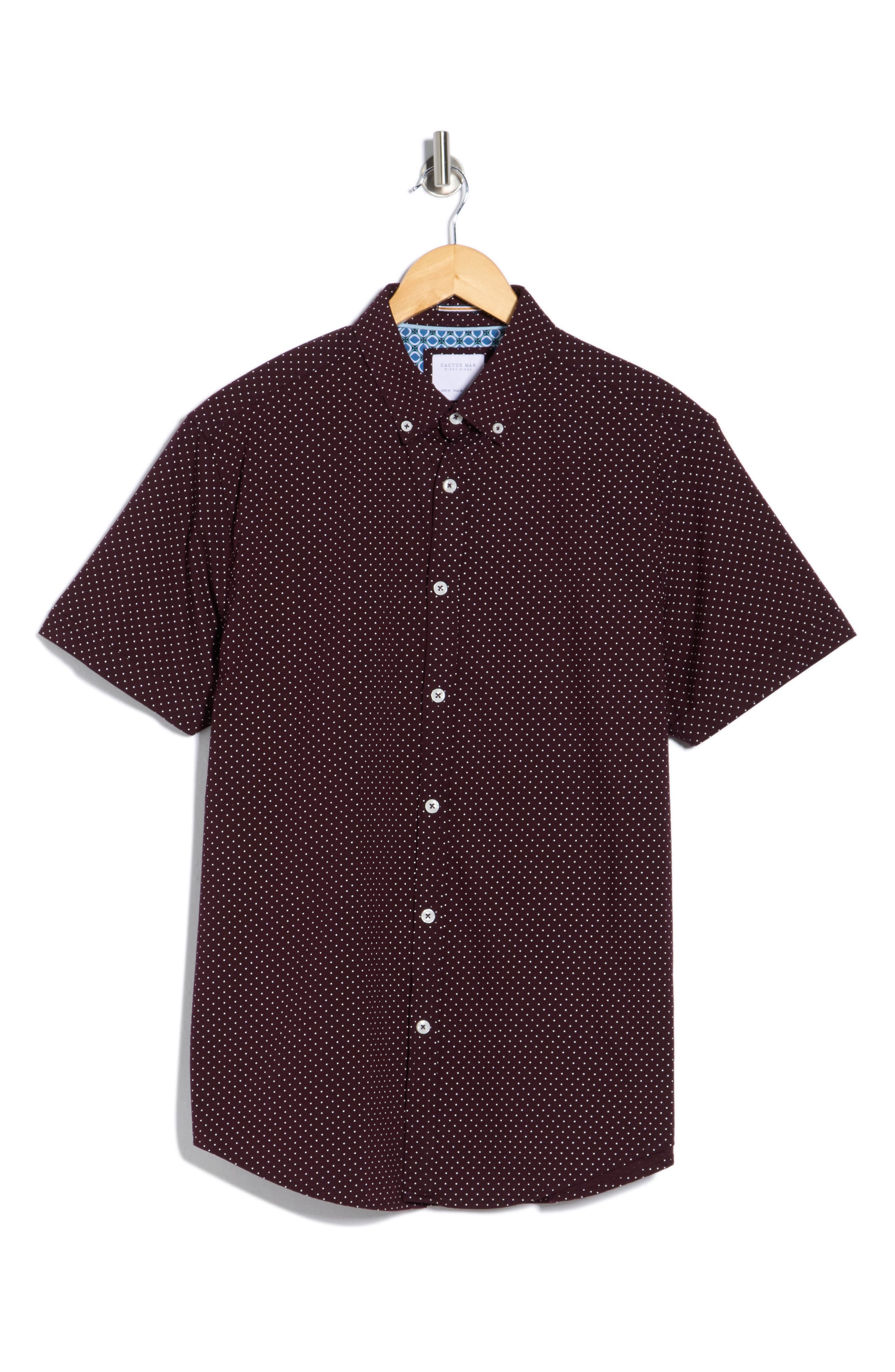 DENIM AND FLOWER Dot Print Short Sleeve Button-Down Shirt