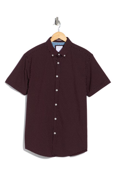 Dot Print Short Sleeve Button-Down Shirt