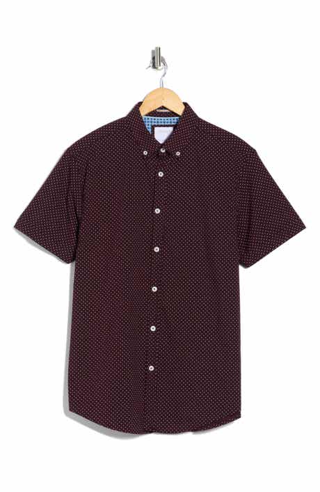 DENIM AND FLOWER Dot Print Short Sleeve Button-Down Shirt