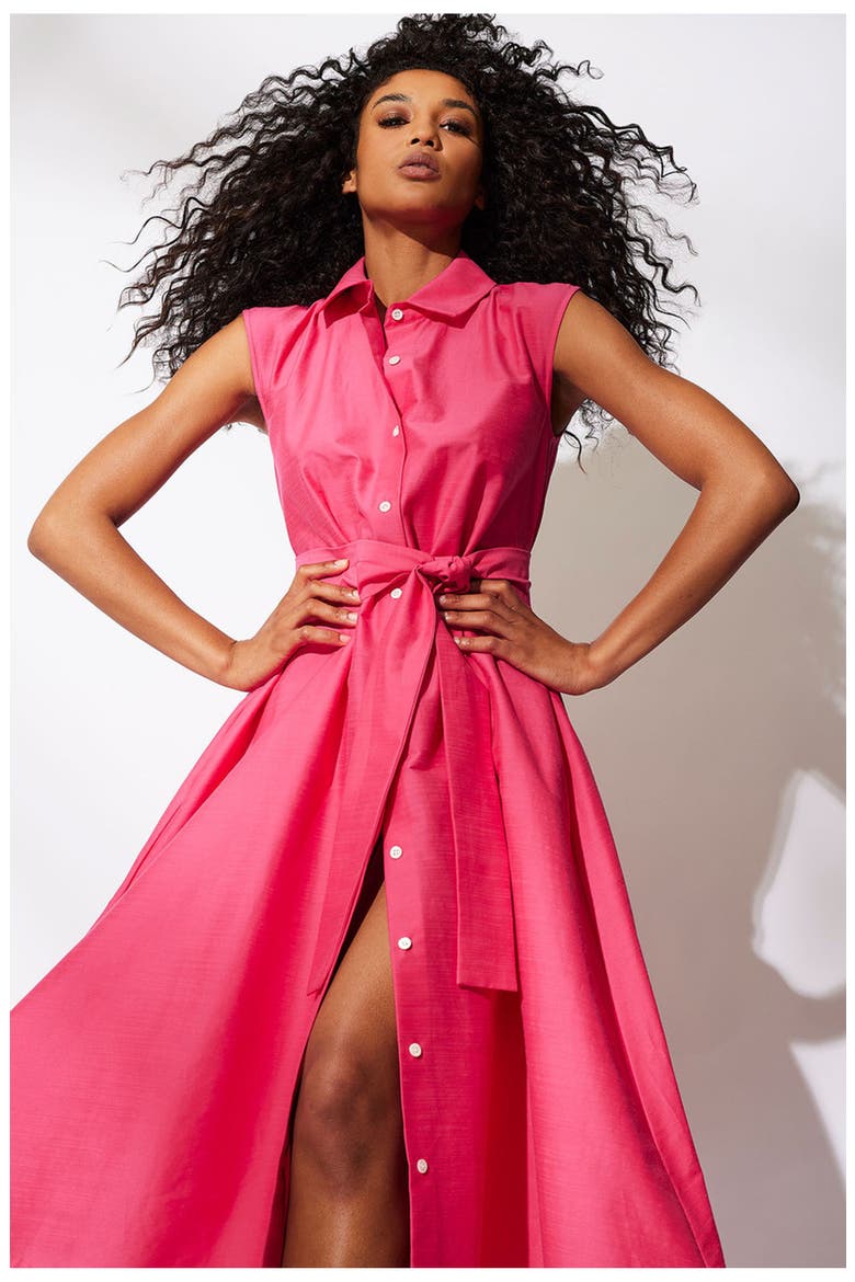 Cotton Silk Slub Trapeze Shirt Dress, Alternate, color, PINK