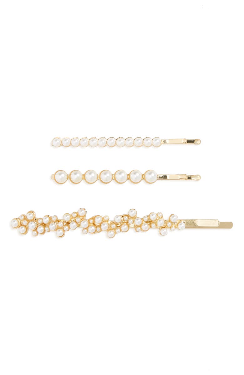 BP. Set of 3 Imitation Pearl Hair Clips, Main, color,