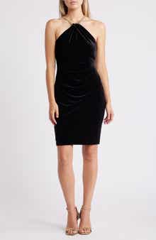 Vince Camuto Twist Halter Stretch Velvet Cocktail Dress