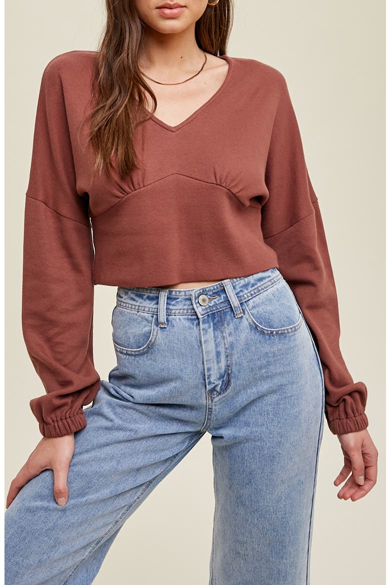 Long Sleeve Cotton Underbust Top, Main, color, BURLWOOD