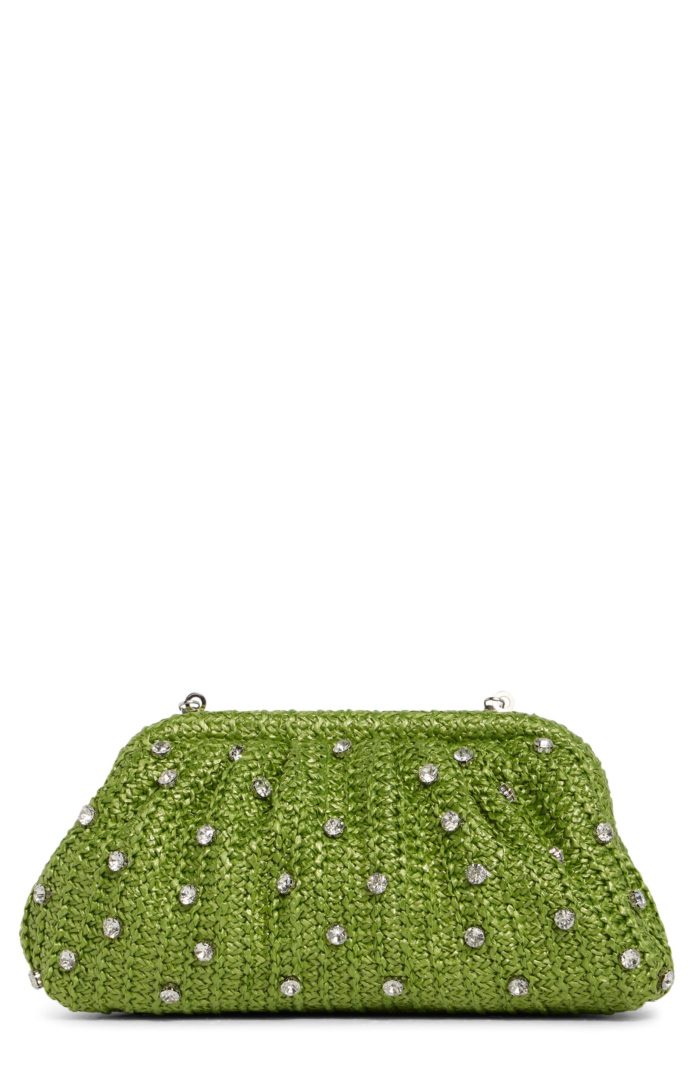 Jessica McClintock Violetta Rhinestone Studded Straw Frame Clutch