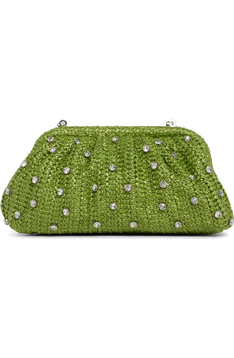 Jessica McClintock Violetta Rhinestone Studded Straw Frame Clutch, Main, color, Green