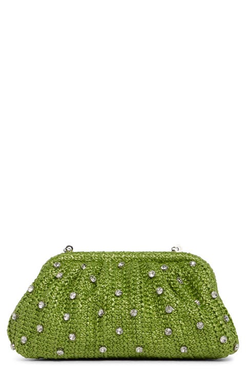 Violetta Rhinestone Studded Straw Frame Clutch