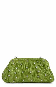 Jessica McClintock Violetta Rhinestone Studded Straw Frame Clutch