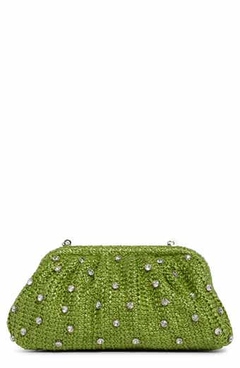 Jessica McClintock Violetta Rhinestone Studded Straw Frame Clutch