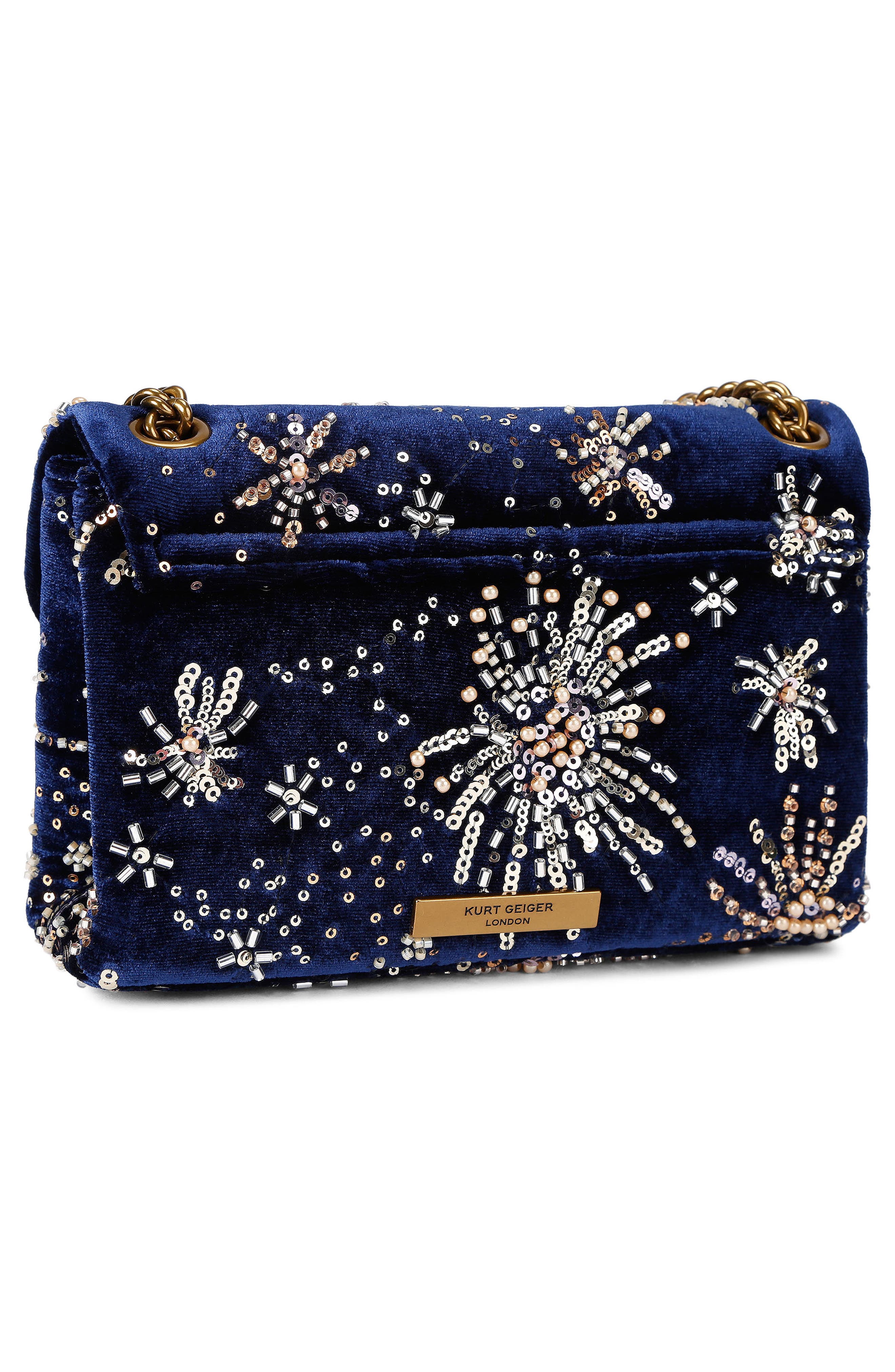 Kurt Geiger London Mini Kensington Velvet Crossbody Bag, Alternate, color, Navy