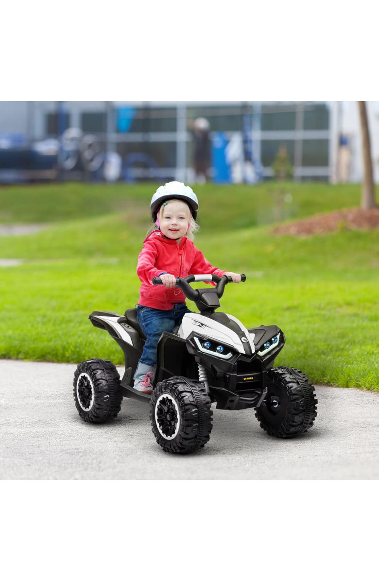 Aosom 12V Kids ATV Quad Car with Forward & Backward, Wear-Resistant Wheels, Music, Alternate, color, White