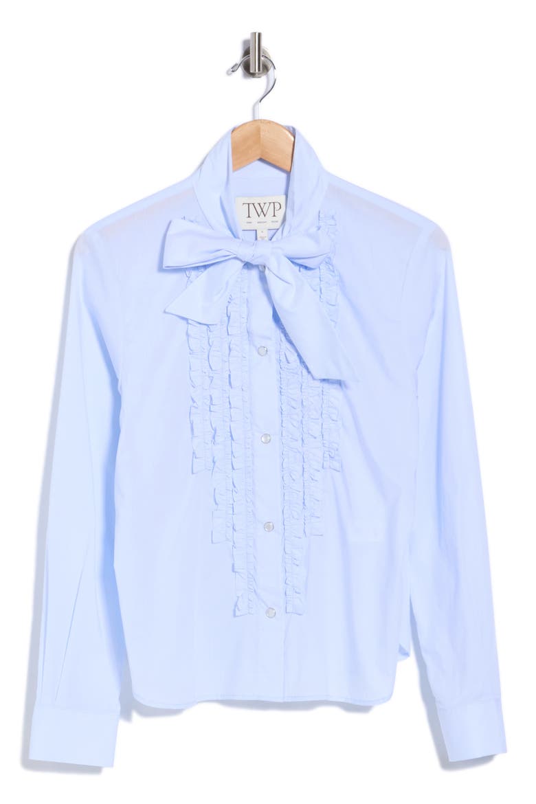 Connor Ruffle Cotton Shirt with Tie, Main, color, BABY BLUE