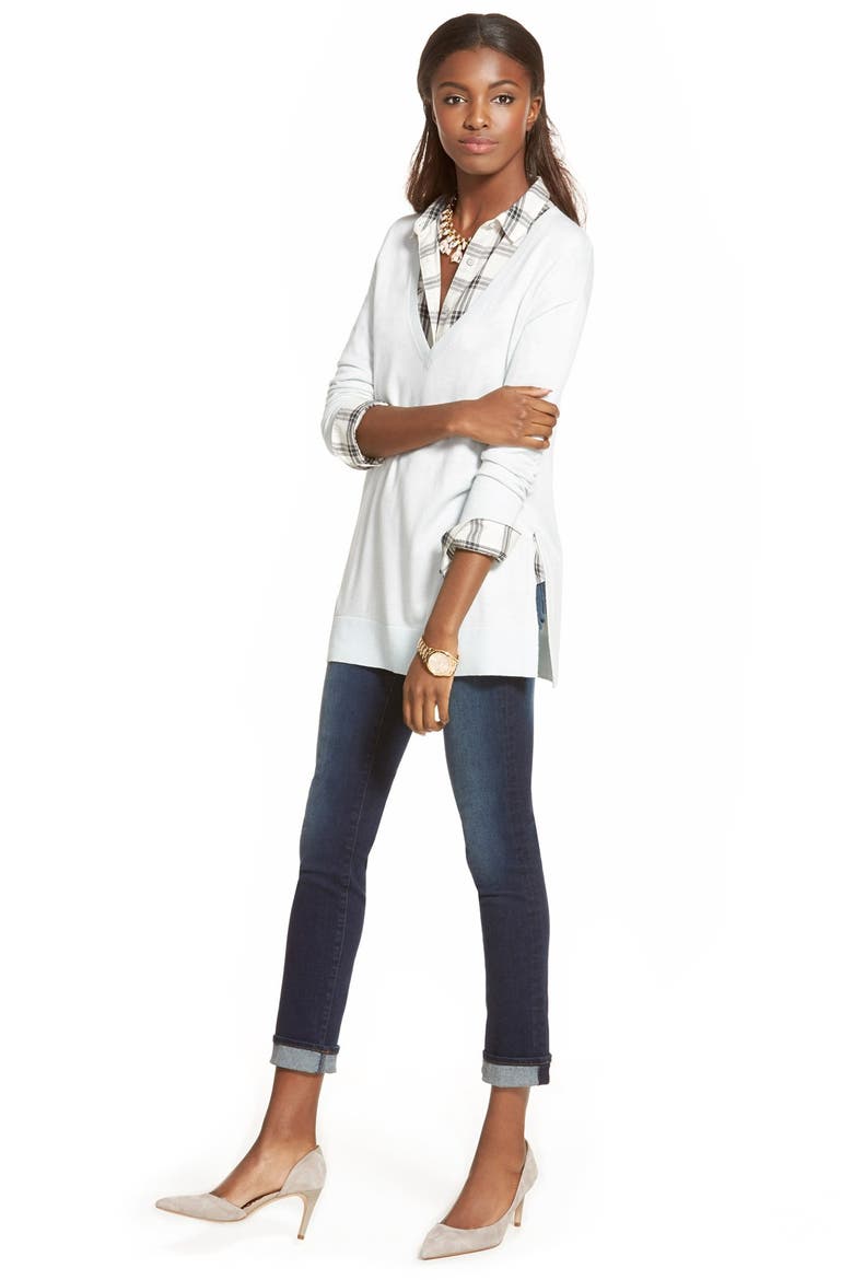 Side Slit V-Neck Tunic Sweater, Alternate, color, BLUE FLOW