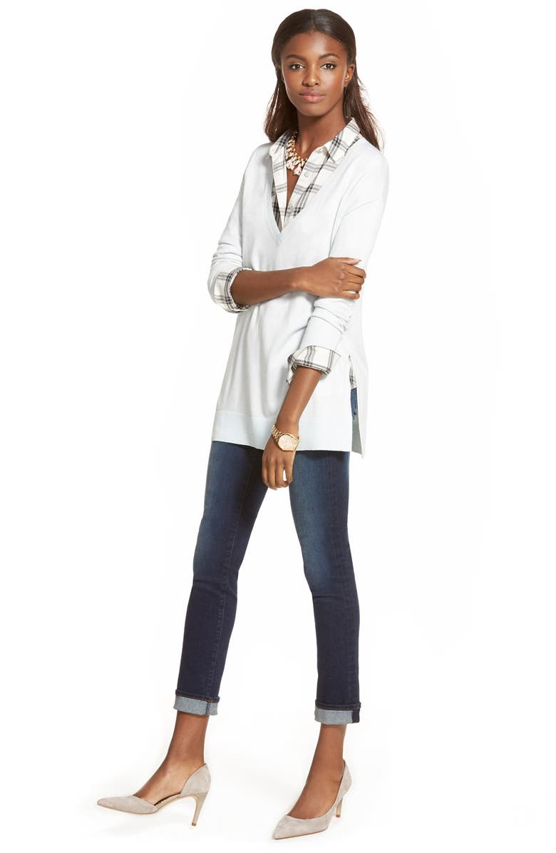Halogen<sup>®</sup> Side Slit V-Neck Tunic Sweater, Alternate, color, Blue Flow