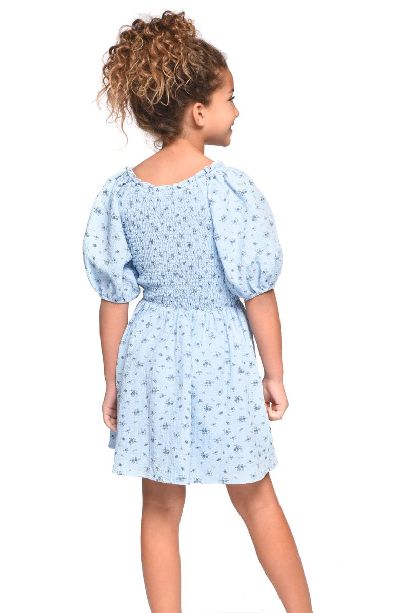 Hannah Banana Truly Me Kids' Smocked Puff Sleeve Dress, Alternate, color, Blue Multi