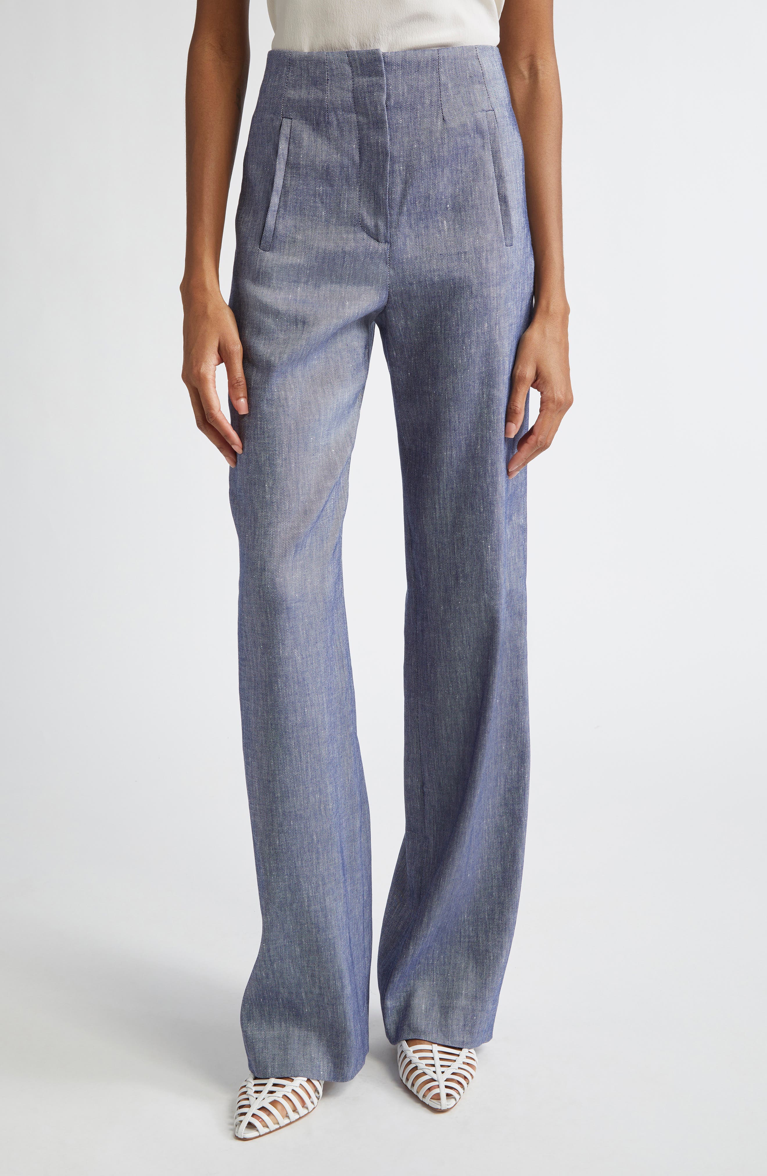 Veronica Beard Jude Wide Leg Linen Blend Pants