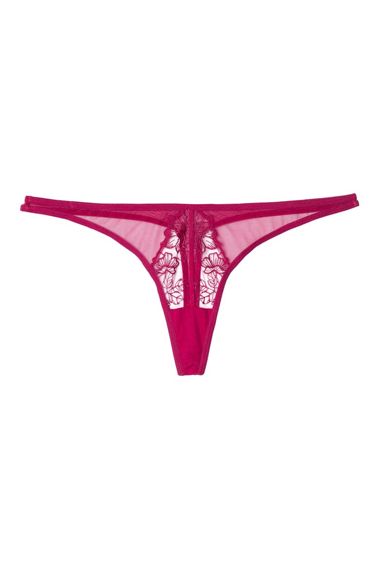 Marlowe Embroidered Mesh Thong, Main, color, PINK